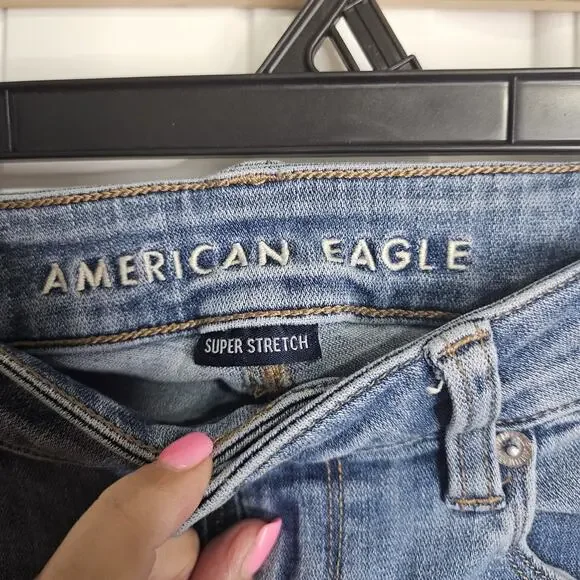 American Eagle Skinny Super Stretch Jeans Medium Wash Midrise Size 8 Regular - Picture 5 of 8